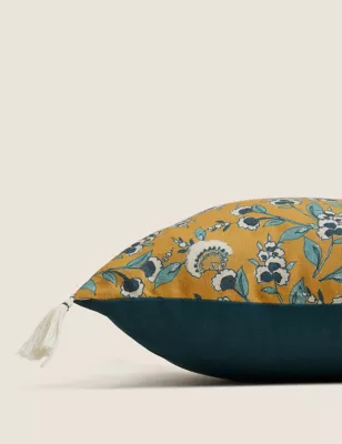 Pure Cotton Floral Tassled Cushion