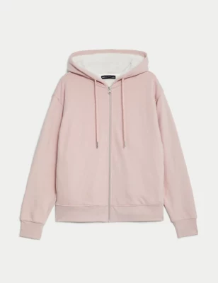 Cotton Rich Borg Lined Zip Up Hoodie