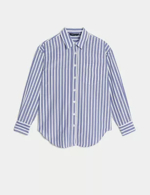 Cotton Blend Striped Collared Shirt
