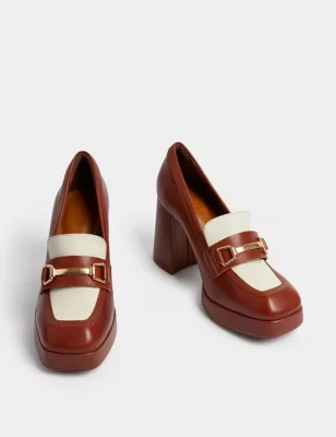 Leather Bar Platform Square Toe Loafers