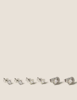 Silver Tone Rhinestone Stud 3 Pack