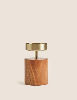 Wood & Metal Pillar Candle Holder