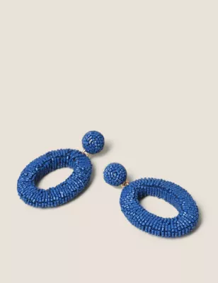 Blue Seedbead Drop Earrings