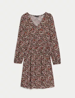 Printed V-Neck Mini Tiered Dress