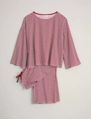Cotton Rich Striped Cropped Pyjama Set