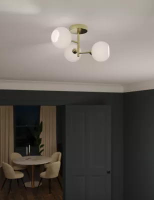 Ribbed Globe Flush Ceiling Light