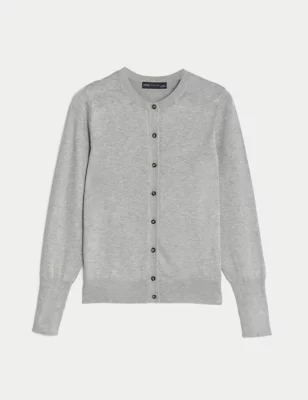 Crew Neck Button Front Cardigan