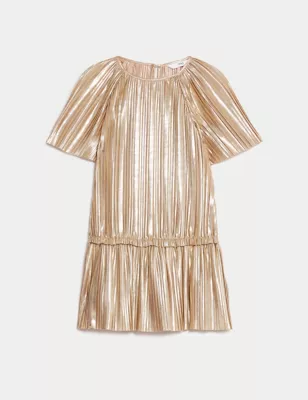 Plisse Metallic Dress (2-8 Yrs)