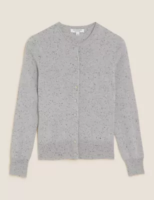Pure Cashmere Textured Crew Neck Cardigan