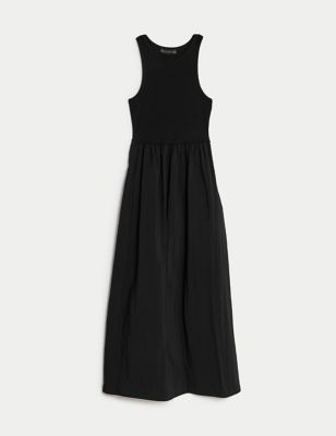 Jersey Round Neck Midi Waisted Dress