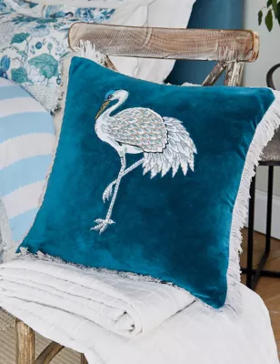 Velvet Crane & Frog Cushion