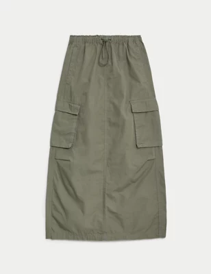 Pure Cotton Maxi Cargo Skirt