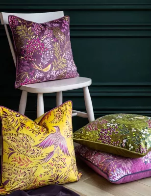 Velvet Birds Of Paradise Piped Cushion