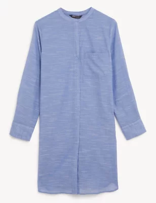 Pure Cotton Collarless Beach Cover Up Shirt