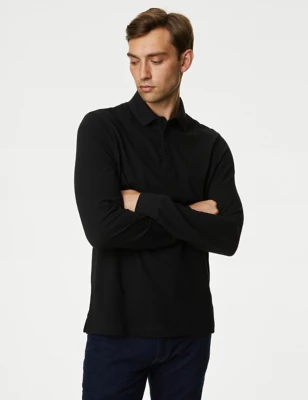 2pk Pure Cotton Long Sleeve Polo Shirts