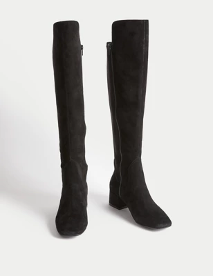 Suede Block Heel Over The Knee Boots