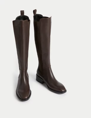 Leather Chelsea Flat Knee High Boots