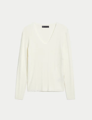 Ribbed V-Neck Knitted Top