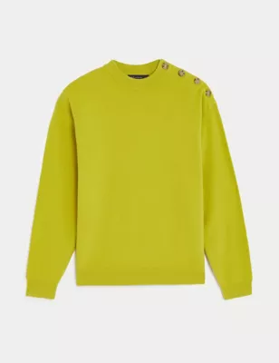 Soft Touch Crew Neck Button Detail Jumper