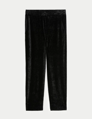 Velour Plisse Pull On Wide Leg Trousers