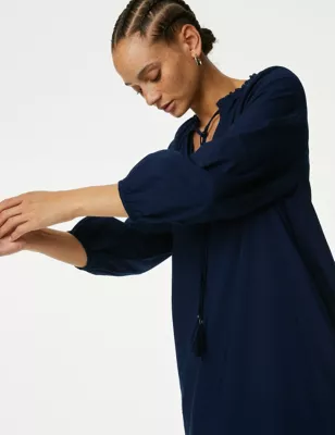 Pure Cotton Tie Front Beach Cover Up Kaftan