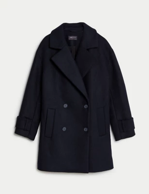 Wool Blend Relaxed Double Breasted Coat