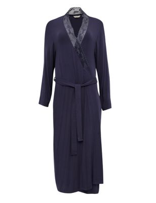 Modal Rich Lace Trim Long Dressing Gown