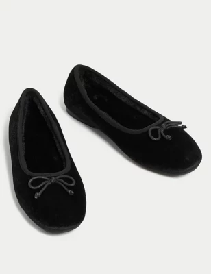 Velvet Bow Ballerina Slippers