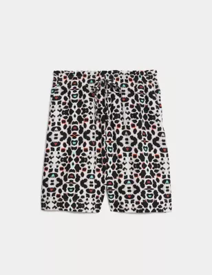 Linen Rich Leopard Print Shorts