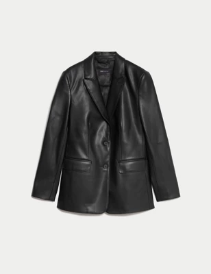 Faux Leather Tailored Single Breasted Blazer
