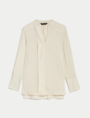 Satin V-Neck Popover Blouse