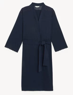 Pure Cotton Broderie Long Dressing Gown