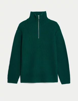 Cotton Rich Ribbed Half Zip Jumper