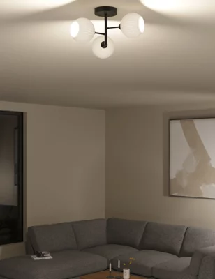 Ribbed Globe Flush Ceiling Light