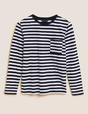 Pure Cotton Striped Pocket T-Shirt