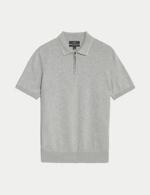Cotton Rich Textured Knitted Polo Shirt