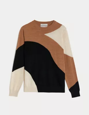 Pure Merino Wool Colour Block Jumper