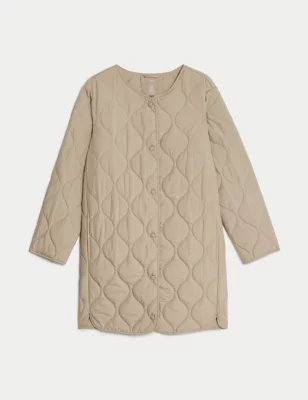 Recycled Quilted Collarless Puffer Jacket