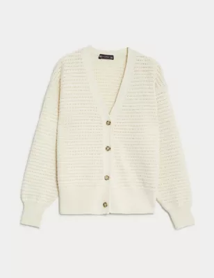 Cotton Rich Textured V-Neck Cardigan