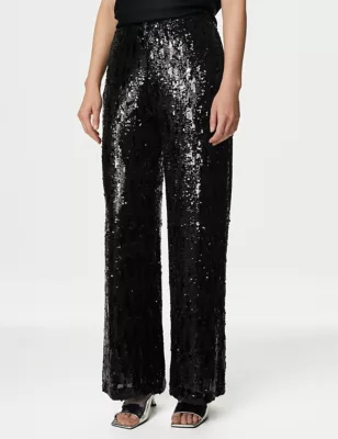Sequin Elasticated Waist Wide Leg Trousers