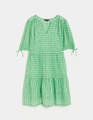 Pure Cotton Printed Mini Tiered Dress