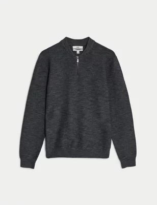 Cotton Blend Textured Half Zip Jumper