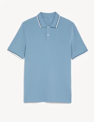 Pure Cotton Pique Tipped Polo Shirt