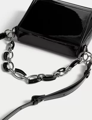Patent Finish Chain Strap Cross Body Bag