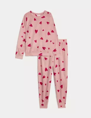 Fleece Heart Print Pyjama Set