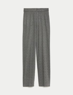 Jersey Checked Straight Leg Trousers