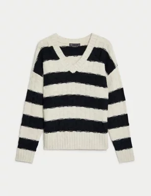 Recycled Blend Striped V-Neck Jumper