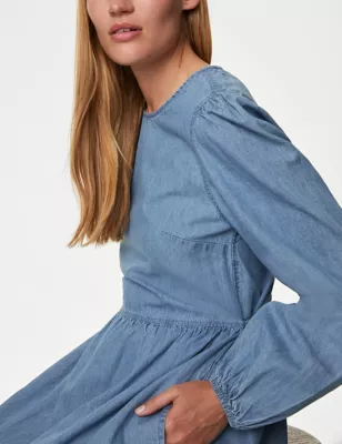 Denim Tie Waist Maxi Smock Dress