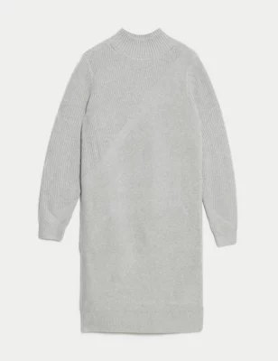 Knitted Ribbed Funnel Neck Mini Dress