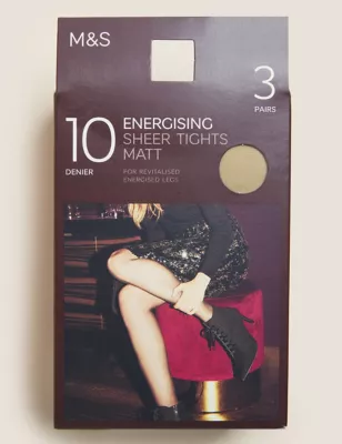 3pk 10 Denier Energising Sheer Tights